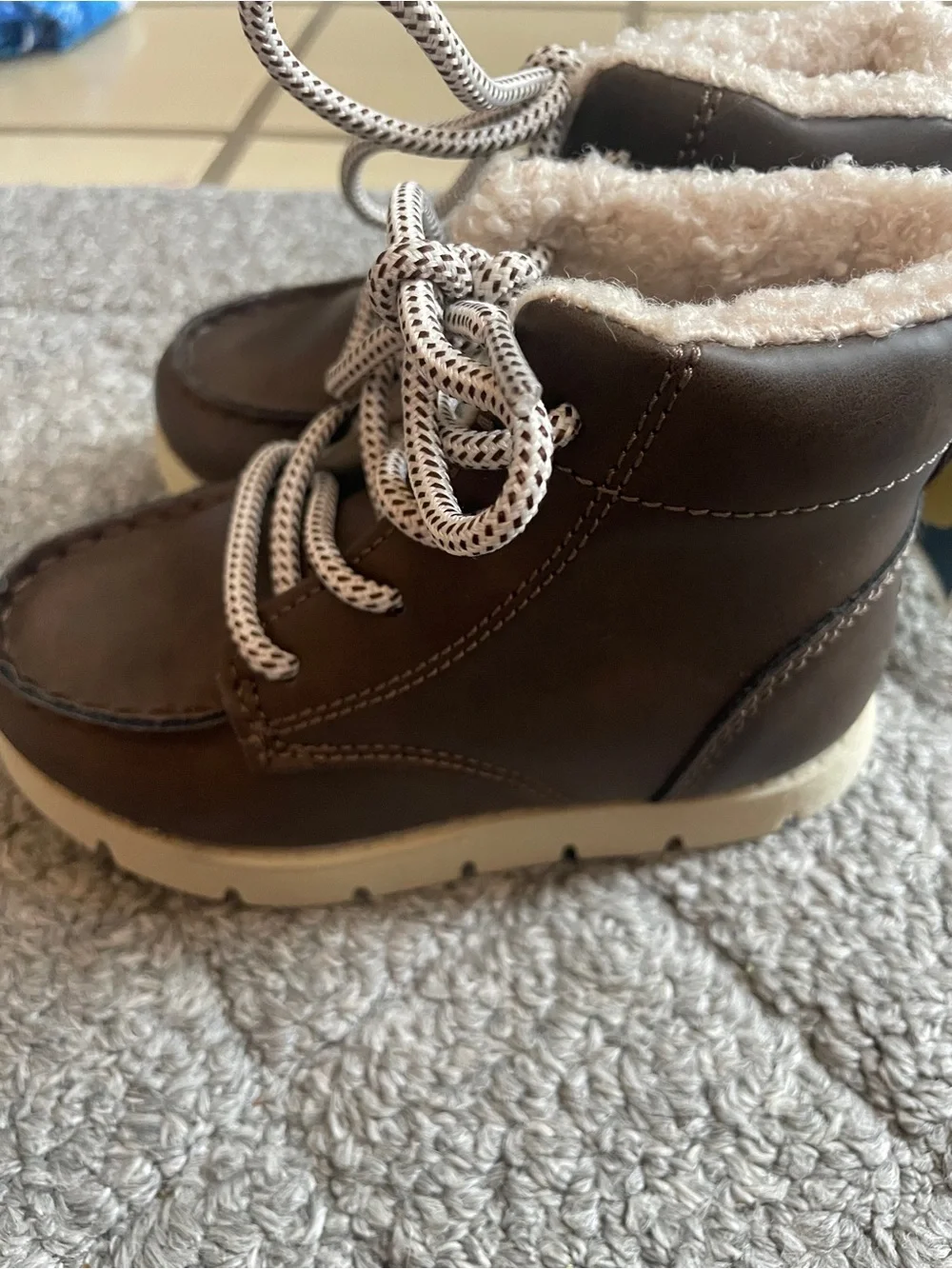 Brown Faux-Shearling Lined Lace-Up Boots